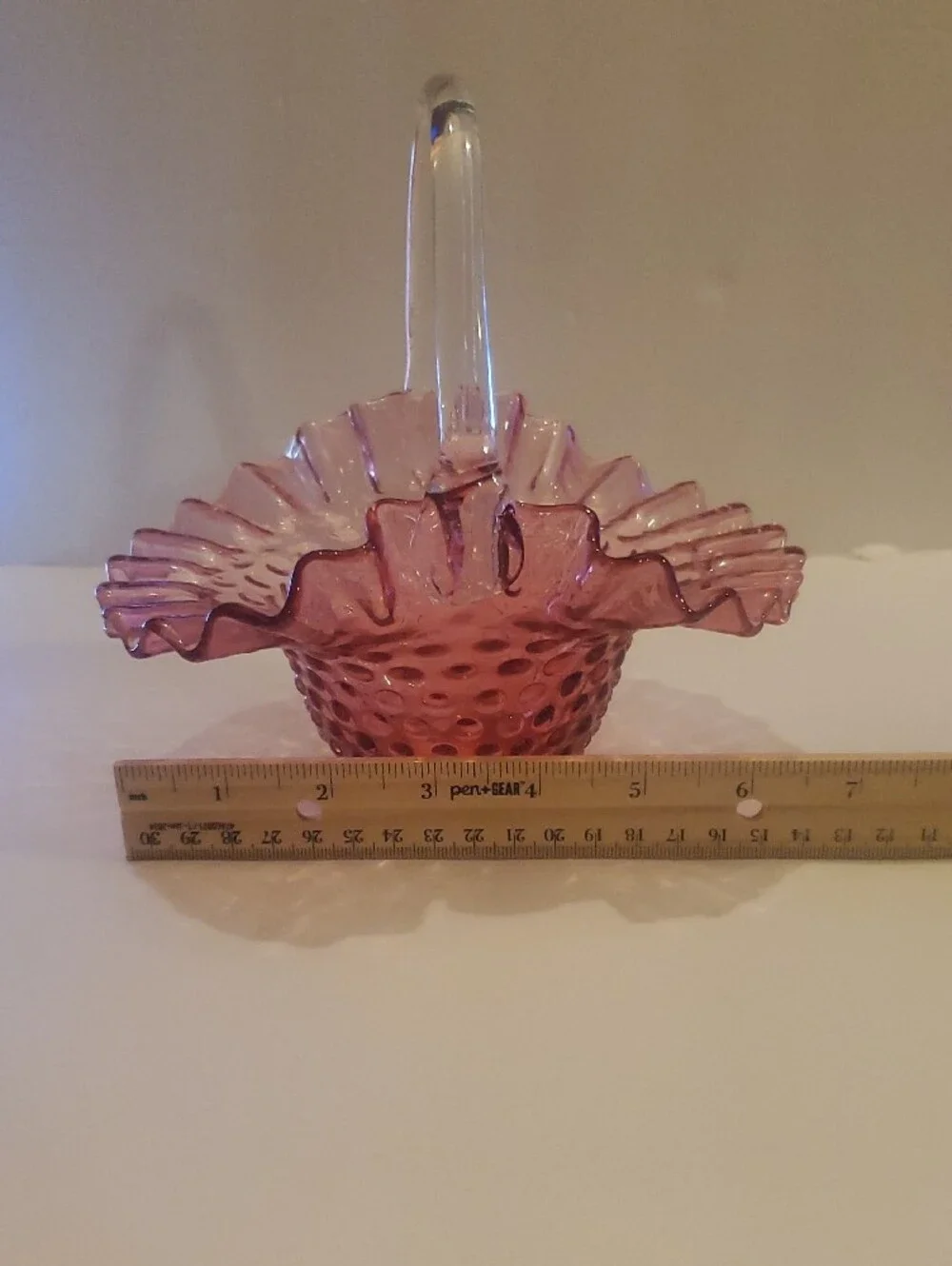 Vintage Fenton Cranberry Hobnail Glass Basket
